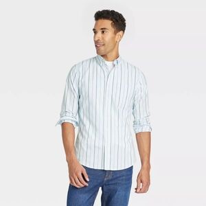 Men's Long Sleeve Button Down Shirt Light Blue Striped Classic - Goodfellow & Co